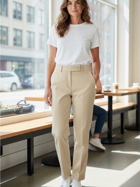 Talbots Women Heritage 14P Beige High Waisted Straight Ankle Pants Preppy Office